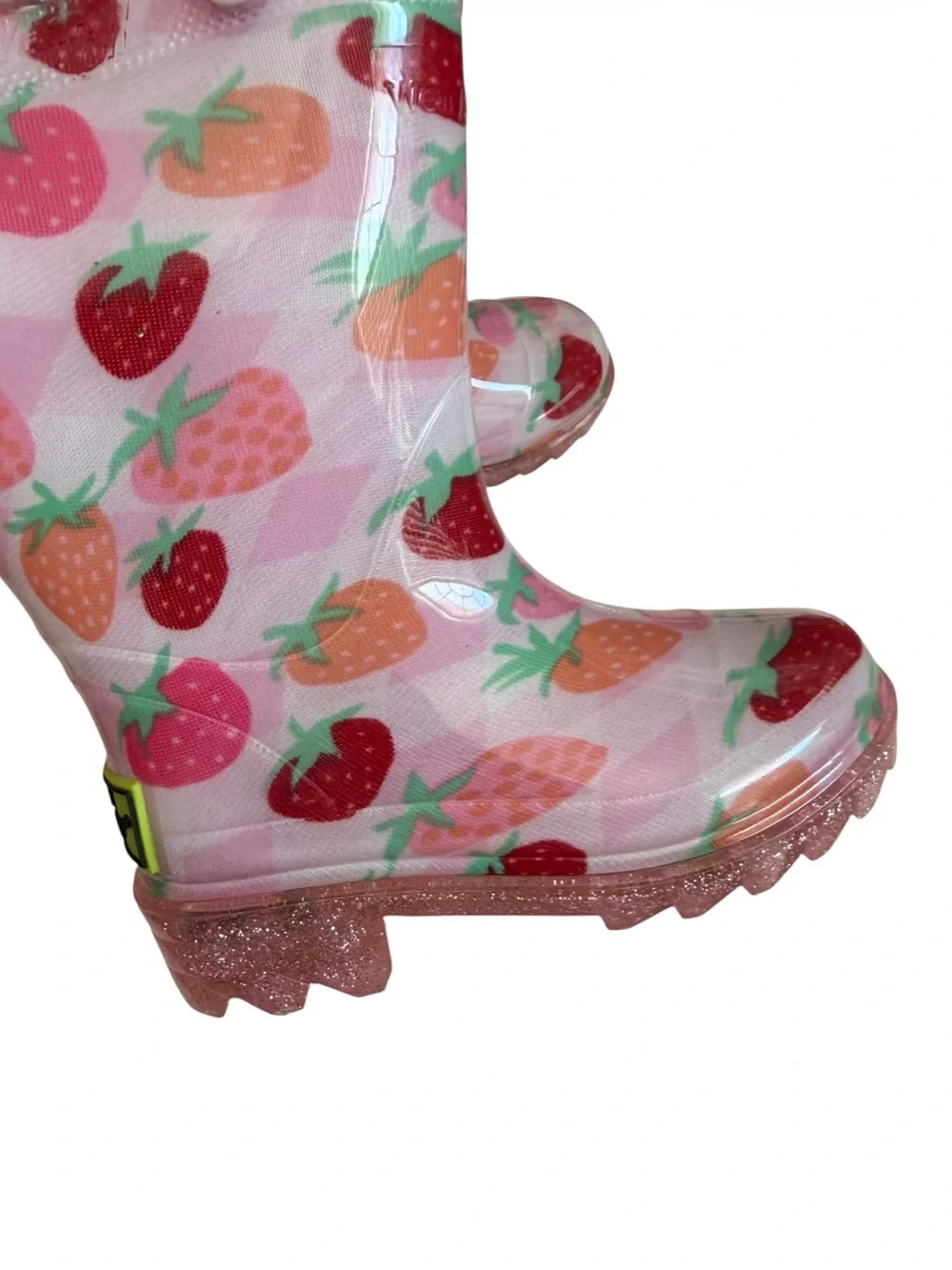 Western Chief Light Up Pink Strawberry Rain Boots Glitter Handles NEW Size 5